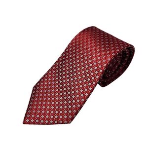 Roundtree & Yorke Red Silk Tie Handmade Geometric Pattern Classic Necktie